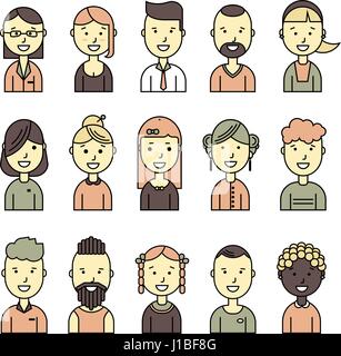 male and female faces avatars. flat style Stock Vector
