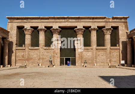 inner courtyard and columns of the Ptolemaic Temple of Horus in Edfu, Egypt, Africa Stock Photo