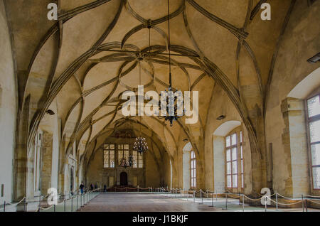 Vladislav Hall is a large room within the Prague Castle complex, used for large public events of the Bohemian monarchy and the modern Czech state. Stock Photo