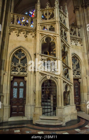 The first sanctuary on the place of present St Vitus Cathedral was built by Wenceslas I, Duke of Bohemia, in 926-30 as the third church built at Pragu Stock Photo