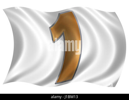 In the wind fluttering the flag with numeral 1, one, isolated on white background, 3d render Stock Photo