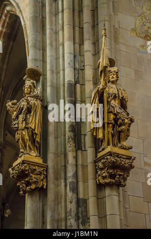 The first sanctuary on the place of present St Vitus Cathedral was built by Wenceslas I, Duke of Bohemia, in 926-30 as the third church built at Pragu Stock Photo