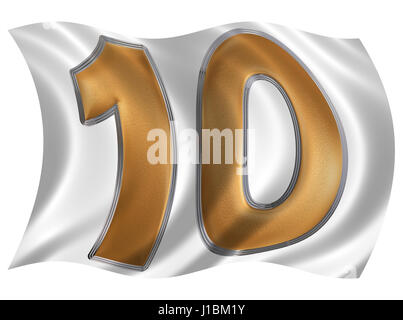 In the wind fluttering the flag with numeral 10, ten, isolated on white background, 3d render Stock Photo