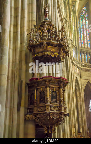 The first sanctuary on the place of present St Vitus Cathedral was built by Wenceslas I, Duke of Bohemia, in 926-30 as the third church built at Pragu Stock Photo