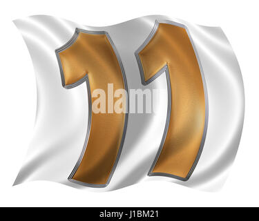 In the wind fluttering the flag with numeral 11, eleven, isolated on white background, 3d render Stock Photo