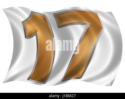 In the wind fluttering the flag with numeral 17, seventeen, isolated on white background, 3d render Stock Photo