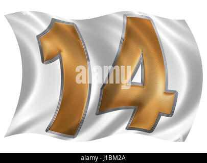 In the wind fluttering the flag with numeral 14, fourteen, isolated on white background, 3d render Stock Photo