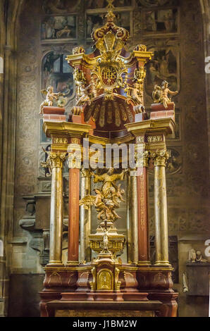 The first sanctuary on the place of present St Vitus Cathedral was built by Wenceslas I, Duke of Bohemia, in 926-30 as the third church built at Pragu Stock Photo