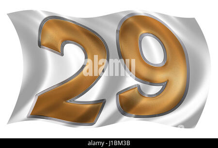 In the wind fluttering the flag with numeral 29, twenty nine, isolated on white background, 3d render Stock Photo