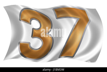 In the wind fluttering the flag with numeral 37, thirty seven, isolated on white background, 3d render Stock Photo