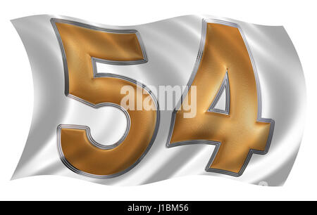 In the wind fluttering the flag with numeral 54, fifty four, isolated on white background, 3d render Stock Photo