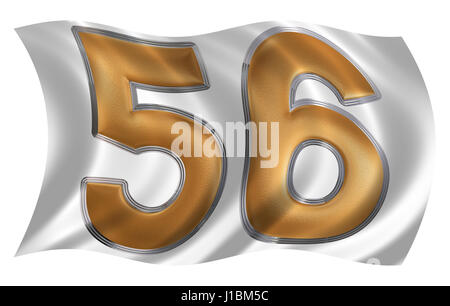 In the wind fluttering the flag with numeral 56, fifty six, isolated on white background, 3d render Stock Photo