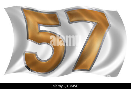 In the wind fluttering the flag with numeral 57, fifty seven, isolated on white background, 3d render Stock Photo