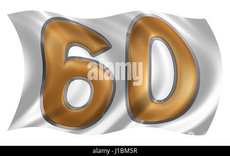 In the wind fluttering the flag with numeral 60, sixty, isolated on white background, 3d render Stock Photo