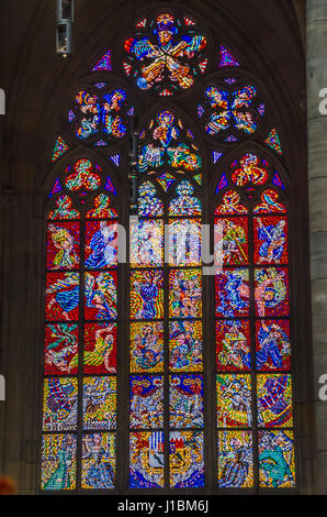 The first sanctuary on the place of present St Vitus Cathedral was built by Wenceslas I, Duke of Bohemia, in 926-30 as the third church built at Pragu Stock Photo