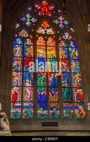 The first sanctuary on the place of present St Vitus Cathedral was built by Wenceslas I, Duke of Bohemia, in 926-30 as the third church built at Pragu Stock Photo