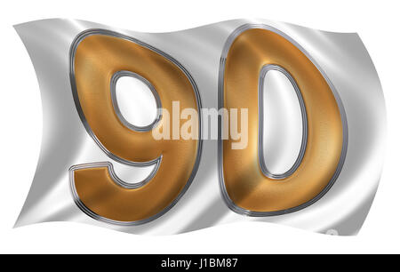 In the wind fluttering the flag with numeral 90, ninety, isolated on white background, 3d render Stock Photo