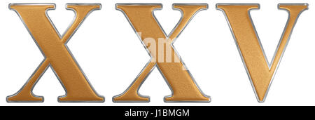 Roman numeral XXV, quinque et viginti, 25, twenty five, isolated on white background, 3d render Stock Photo