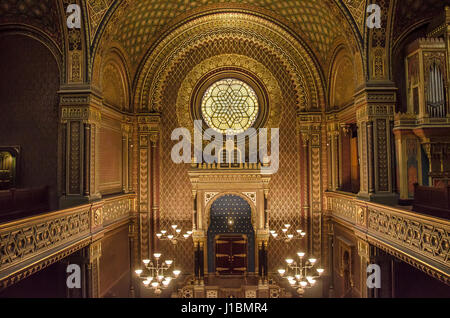 The Spanish Synagogue was built in 1868 on the site of the oldest Prague Jewish house of prayer ('the Old Shul'). It was designed in a Moorish style. Stock Photo