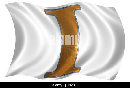 In the wind fluttering the flag with roman numeral I, unus, 1, one, isolated on white background, 3d render Stock Photo