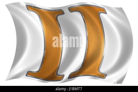 In the wind fluttering the flag with roman numeral II, duo, 2, two, isolated on white background, 3d render Stock Photo