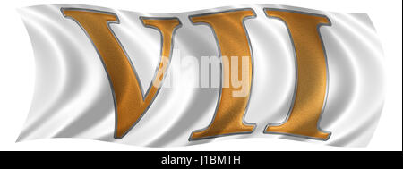 In the wind fluttering the flag with roman numeral VII, septem, 7, seven, isolated on white background, 3d render Stock Photo