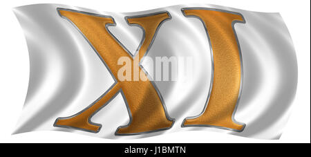 In the wind fluttering the flag with roman numeral XI, undecim, 11, eleven, isolated on white background, 3d render Stock Photo