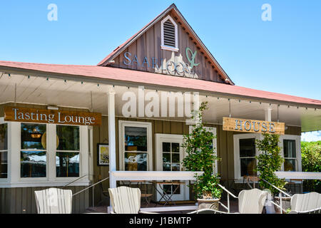 Entrance to the Saarloos Family Farming Operation & Vineyard & Wine store & tasting room complex in Los Olivos, CA, Stock Photo