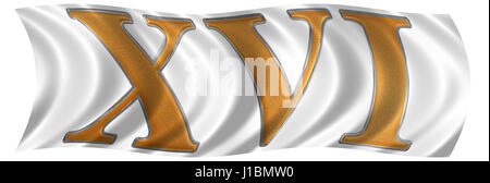 In the wind fluttering the flag with roman numeral XVI, sedecim, 16, sixteen, isolated on white background, 3d render Stock Photo