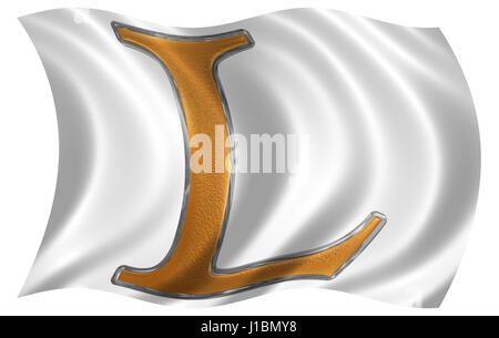 In the wind fluttering the flag with roman numeral L, quinquaginta, 50, fifty, isolated on white background, 3d render Stock Photo