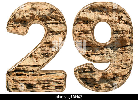 Numeral 29, twenty nine, isolated on white, natural limestone, 3d illustration Stock Photo