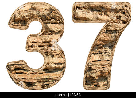 Numeral 37, thirty seven, isolated on white, natural limestone, 3d illustration Stock Photo