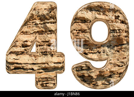 Numeral 49, forty nine, isolated on white, natural limestone, 3d illustration Stock Photo