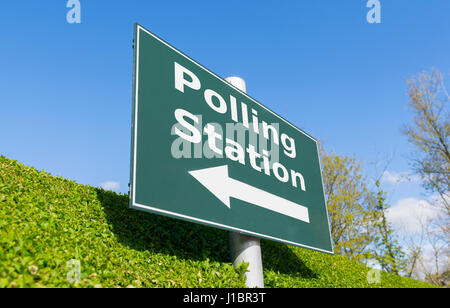 Signpost showing the direction of a Polling Station in order to vote in an election. Stock Photo