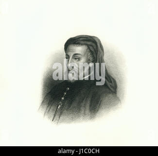 Geoffrey Chaucer (1343-1400), English Poet,  Engraving, 1876 Stock Photo