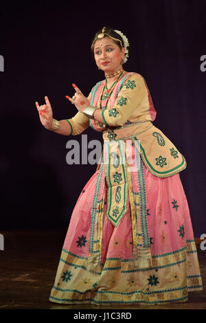 Popular Indian classical dance, Sattriya dance performed by girl, Pune, Maharashtra. Stock Photo