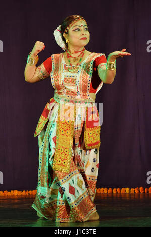 Popular Indian classical dance, Sattriya dance performed by girl, Pune, Maharashtra. Stock Photo