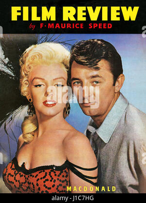 Front cover of the book Film Review, Volume 11 1954-55, featuring Marilyn Monroe and Robert Mitchum in the movie River Of No Return. Edited by F. Maurice Speed and published by MacDonald in 1954. Stock Photo