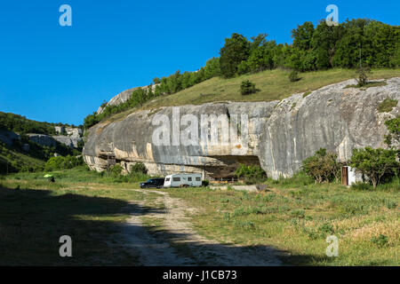 Scenery for the film's shooting Diamonds of Stalin at Cave City in Cherkez-Kermen Valley, Crimea Stock Photo