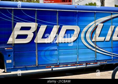 Bud Light truck parked at gas station Stock Photo