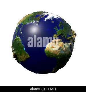 stylized Earth with embossed surface showing Africa, Europe, North America and South America Stock Photo