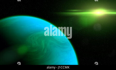 gassy exoplanet in shades of green and blue lit by a nearby sta Stock Photo