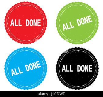 ALL DONE text, on round wavy border vintage stamp badge, in color set ...