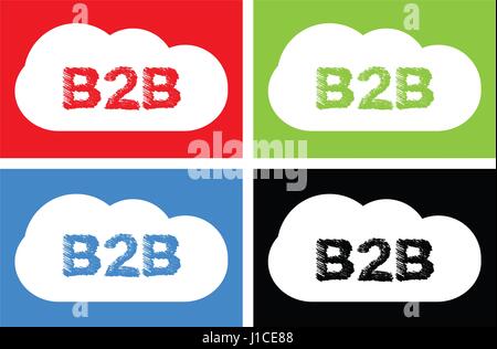 B2B text, on cloud bubble sign, in color set. Stock Photo