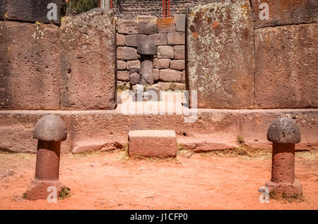 Prehistoric Incas fertility temple in Chucuito, Peru Stock Photo
