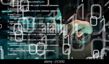 Hacked computer, cyber crime in cyberspace Stock Photo