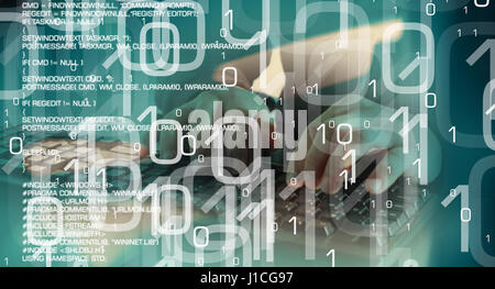 Binary code and trojan virus code, green abstract background Stock Photo