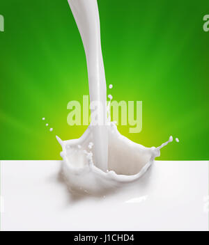 Organic Creamy Milk Splash Over Green Background Stock Photo