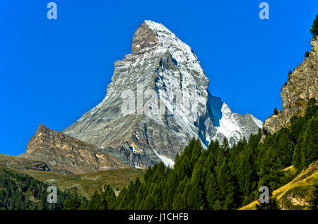 Matterhorn seen from Zermatt, Valais, Switzerland Stock Photo