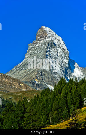 Matterhorn seen from Zermatt, Valais, Switzerland Stock Photo